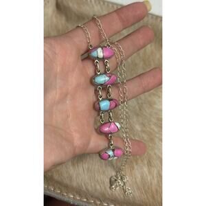 Native American SW Sterling Silver Cotton Candy Dahlia 5 Stone Lariat Necklace